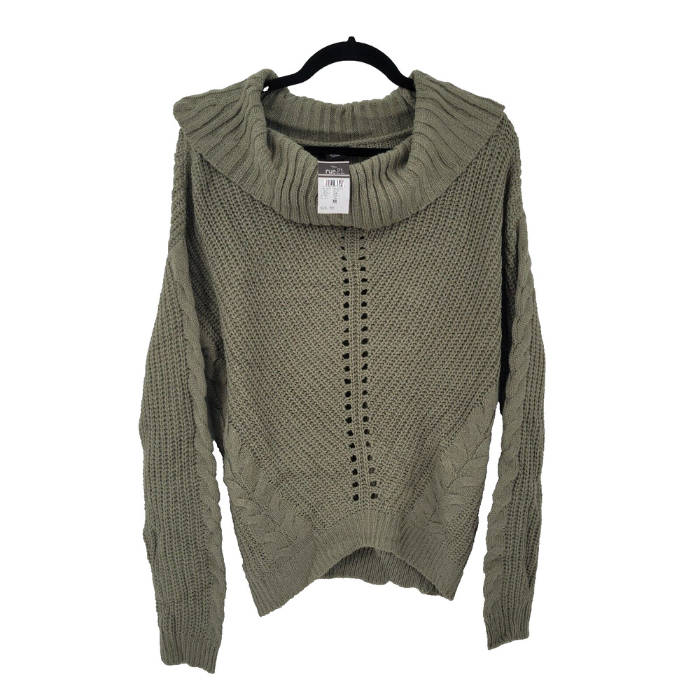 Rue 21 Juniors Medium Cowl Neck Knit Pull Over Sweater Green